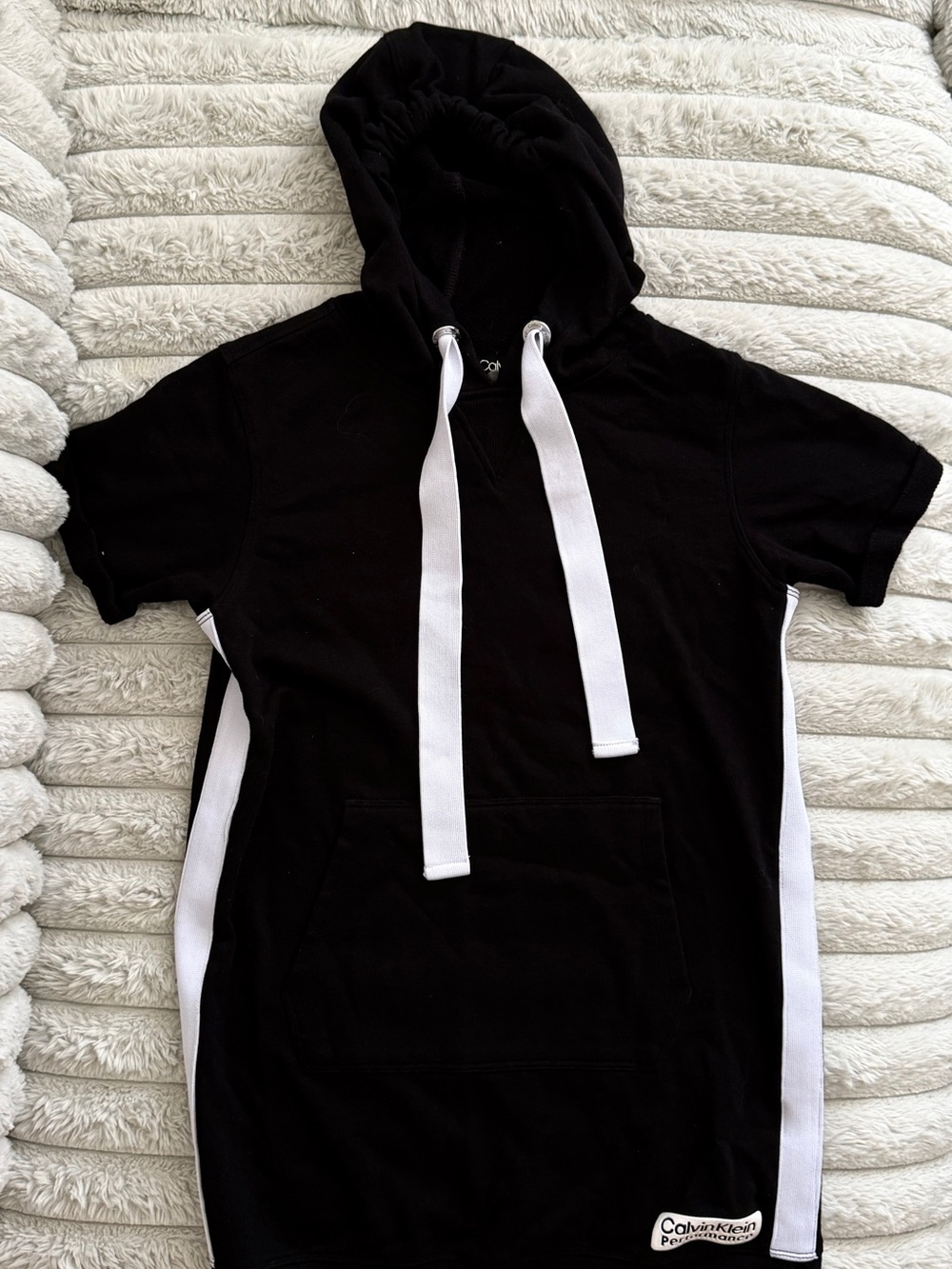 Calvin Klein Black Short-Sleeve Hooded Dress with White Trim